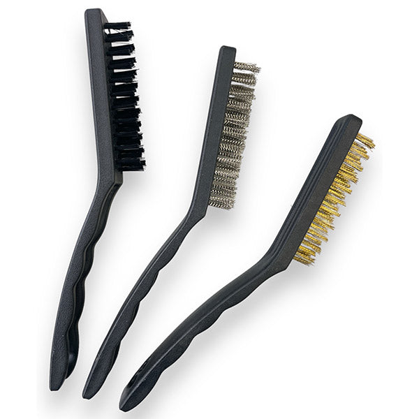 3 brosses avec poils en laiton, acier inoxydable et polyamide