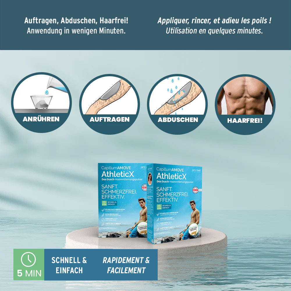 Capillum AMOVE Athletic X, poudre dépilatoire pour la douche, 200 g