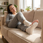 Frau trägt Zehentrenner Entspannung Socken