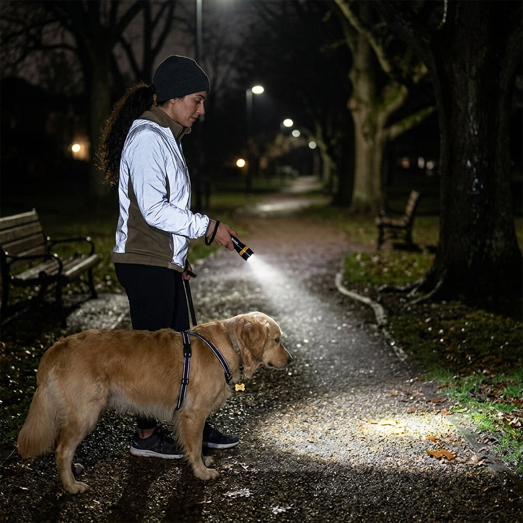 KODAK Taschenlampe mit dem Hund im Park spazieren