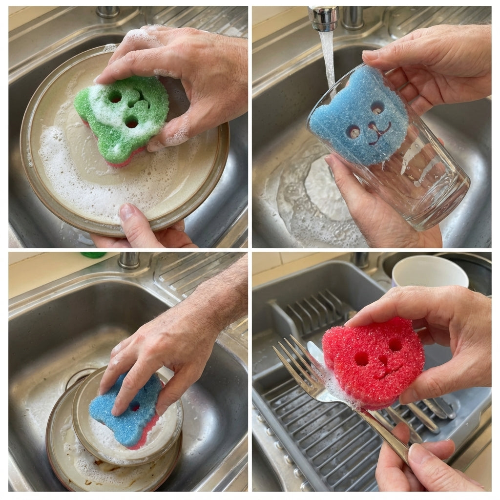 Magic Teddy Duo - Lot de 5 éponges à vaisselle