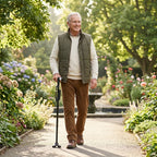 Mann mit dem Clever Cane Gehstock