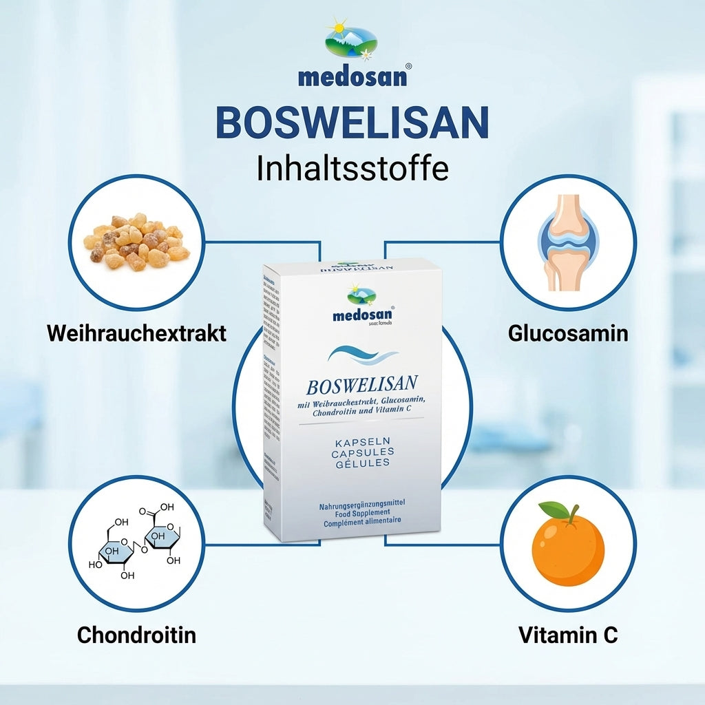 Medosan Boswelisan inhaltsstofffe -  Glucosamin, Chondroitin,  Weihrauchextrakt und Vitamin C