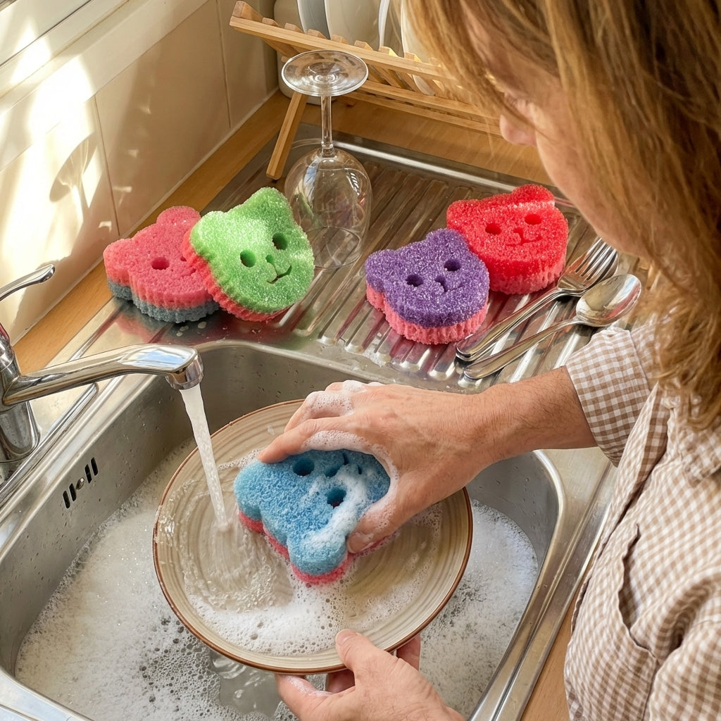 Magic Teddy Duo - Lot de 5 éponges à vaisselle