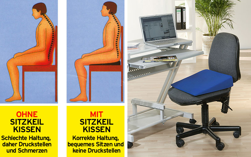 Vital Comfort Sitzkeil Kissen mit Bezug, blau - Trendmail